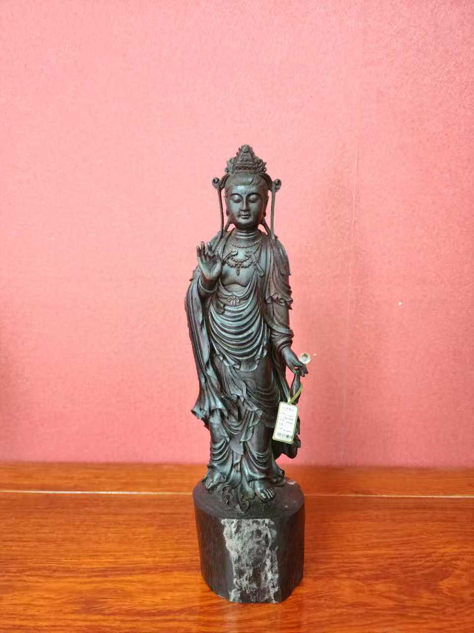 Handcrafted Small Leaf Padauk/Purpleheart Guan Yin Sculpture
